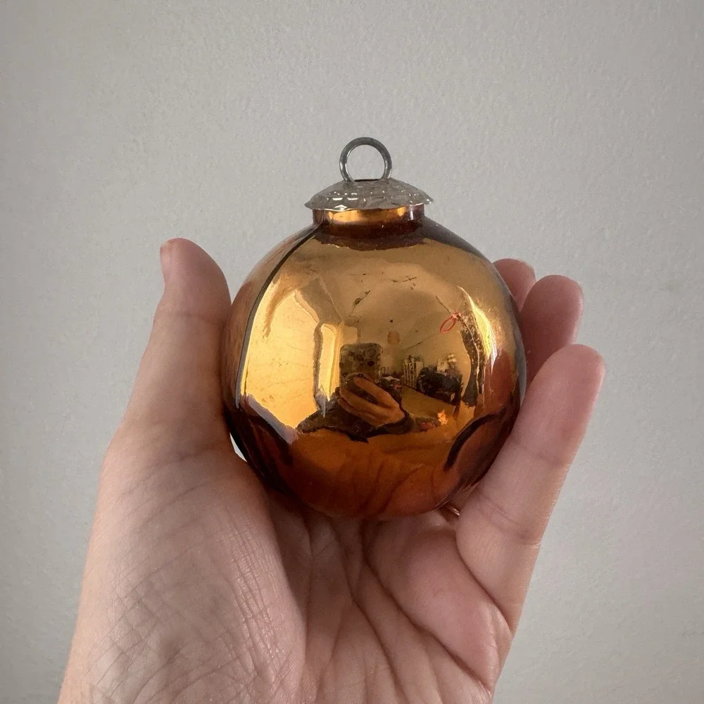 Vtg Y2K Midwest Kugel Christmas Ornament Lot Of 3 Yellow Gold Glass‎ Ball Bell